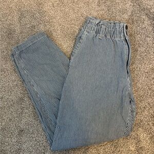 Universal Thread Blue & White Striped High Waisted Baggy Jeans Elastic Waist